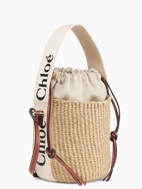 Chloé Raffia Bucket Bag with Logo Strap - Natural